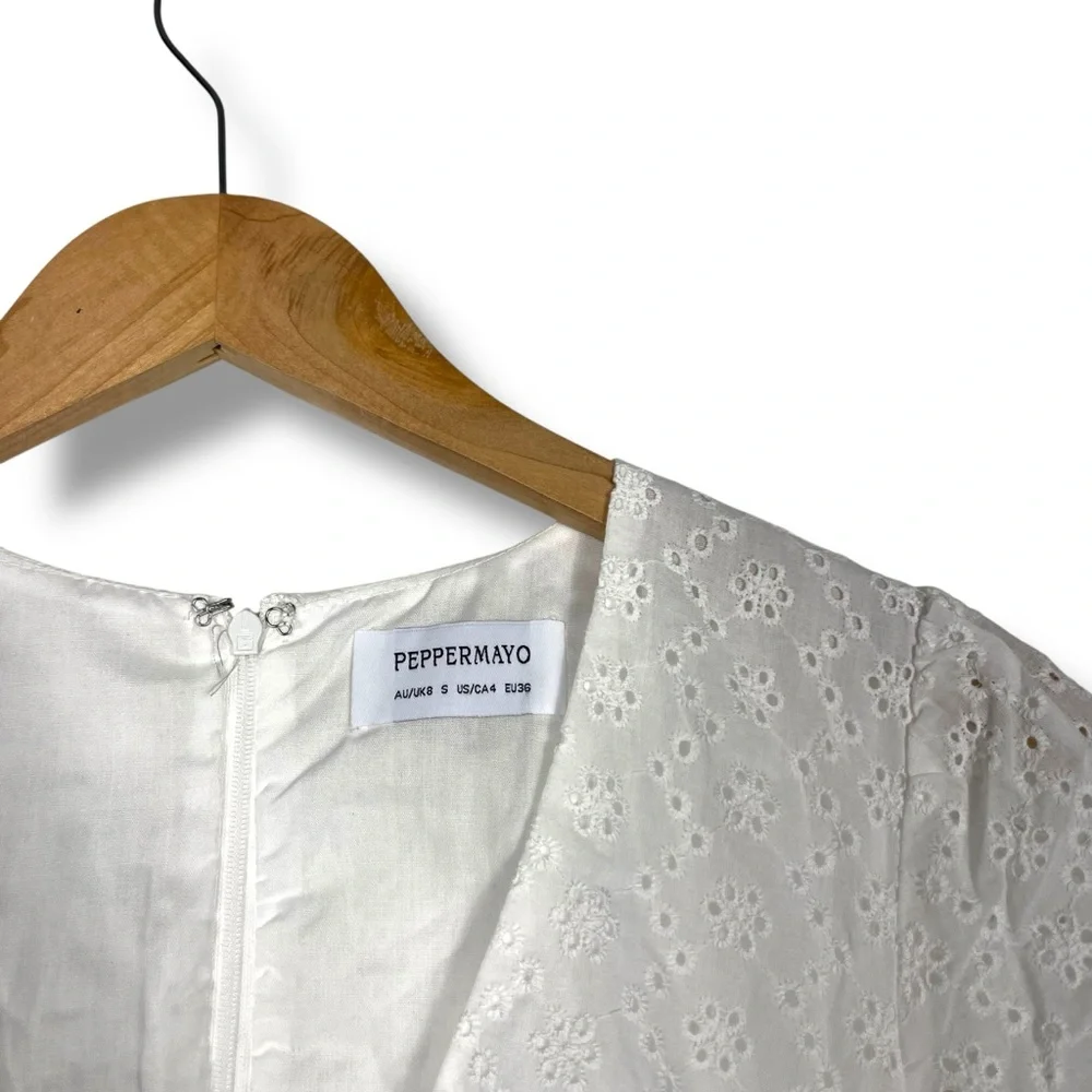 Peppermayo Sweetness Mini Dress - White Size 4 Cotton Eyelet Romantic Corset NWT - Picture 7 of 13